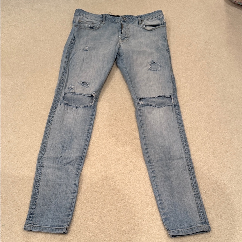 Represent Distressed Light Blue Men’s Skinny Jeans Size: 34